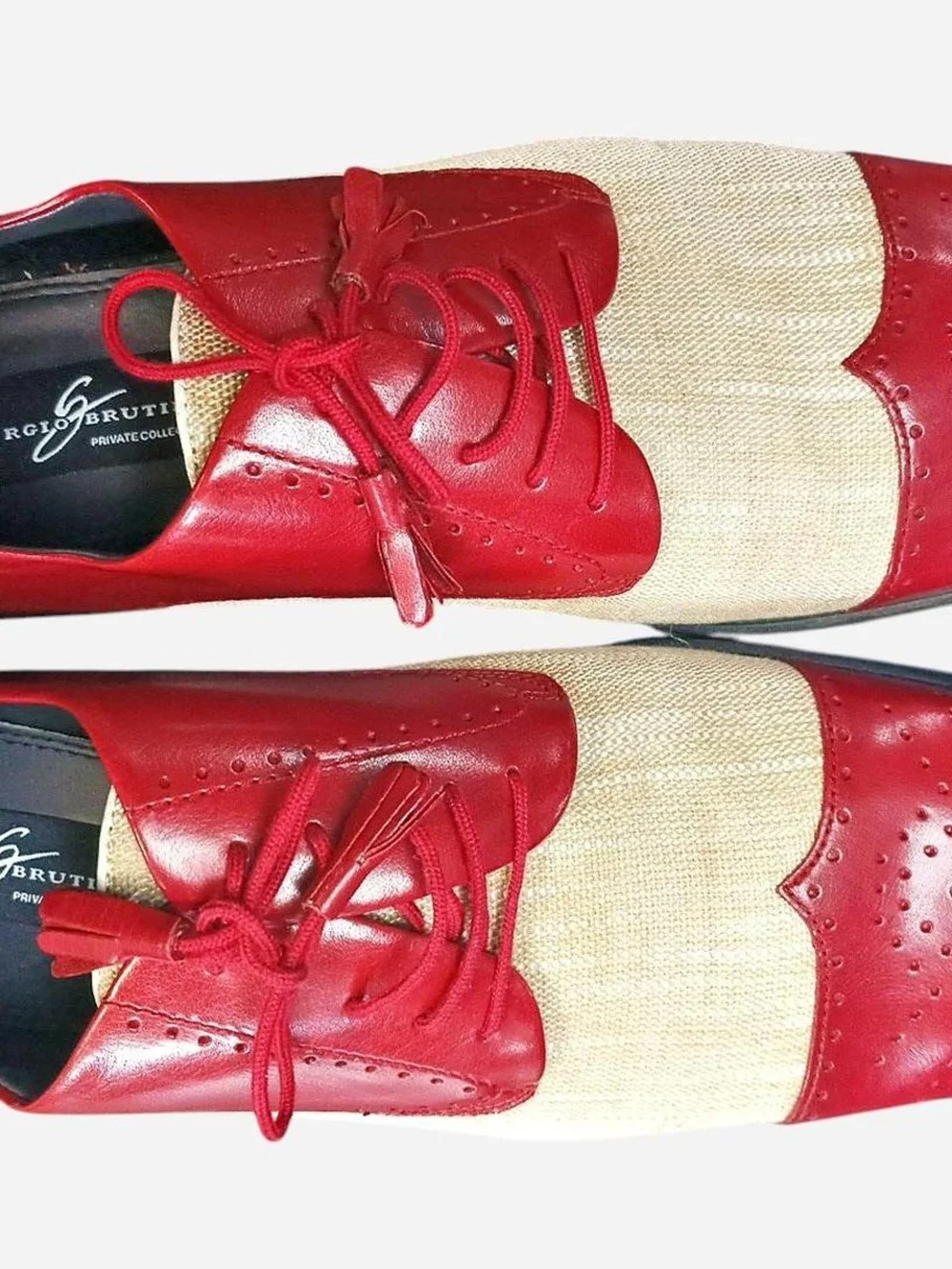 Giorgio Brutini Red and Cream Two-Tone Leather & Fabric‎ Oxfords